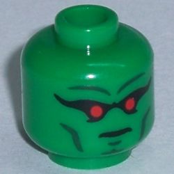 Minifig Head Martian Manhunter, Red Eyes, Dark Bluish Gray Eyebrows Print [Hollow Stud]