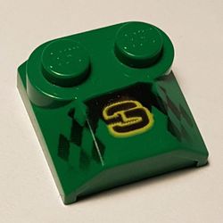 Brick Curved 2 x 2 x 2/3 Two Studs and Lip End with '3' and Checker Print