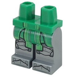 LEGO part 970c30pr0012 Hips and Flat Silver Legs with print in Dark Green/ Green