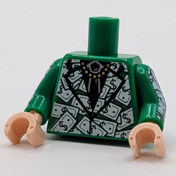 Torso Suit Jacket with Black Shirt and Tie, Gold Chain and Dollar Bills Print, Green Arms with Dollar Bills Print, Light Nougat Hands