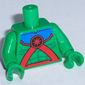 Torso Muscles Outline with Red Straps, Medallion and Blue Top Print, Green Arms and Hands