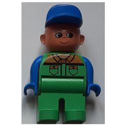 Duplo Figure, Early, Cap Blue, Green Legs, Shirt with Collar and Two Pockets Print