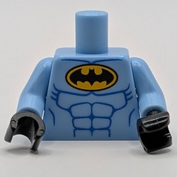 Torso Batman Logo in Yellow Oval with Blue Muscles Print, Bright Light Blue Arms, Black Hands