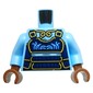 Torso, Dark Blue Samurai Armor, Gold Trim print, Bright Light Blue Arms, Reddish Brown Hands