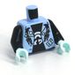 Torso Jacket Vest, Open over Black Undershirt with White Emblem Print, Black Arms, Light Aqua Hands