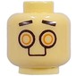 Minifig Head Black Eyebrows, Gold Droid Eyes, Metal Plating on Back, Orange Triangle Symbol