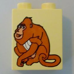 Duplo Brick 1 x 2 x 2 with Sitting Ape Print (From Dora The Explorer)