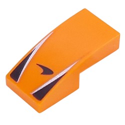 LEGO part 11477pr0027 Slope Curved 2 x 1 No Studs with Black McLaren Logo, Black Triangles, Silver Stripes print in Bright Orange/ Orange