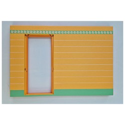 Scala, Building, Wall, Vertical Grooved 40 x 2 x 22 2/3 with Door Cutout, Green Stripe with White Flowers on Medium Orange Print