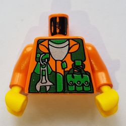 Torso Shirt, Green Vest, Wrench and Pockets Print (Sparks), Orange Arms, Yellow Hands