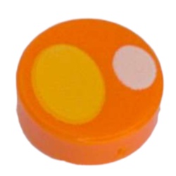 LEGO part 98138pr0387 Tile Round 1 x 1 with Yellow Oval, White Circle print (Mimic Eye) in Bright Orange/ Orange