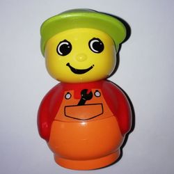 Primo Figure Boy with Orange Base, Orange Dungarees with Wrench, Medium Lime Cap