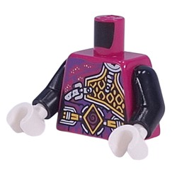 LEGO part 973c03h27pr0004 Torso, Silver/Bright Light Yellow Chest Armor, Silber Straps, Magenta Lines, Belt with Bright Light Yellow/Magenta Diamond Symbol print, Black Arms, White Hands in Bright Reddish Violet/ Magenta