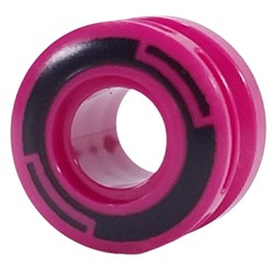 LEGO part upn9997pr0001 Wheel 11 x 8 with Center Groove, One Smooth Side with Black Circles print in Bright Reddish Violet/ Magenta