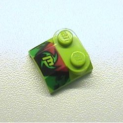 Brick Curved 2 x 2 x 2/3 Two Studs and Lip End with 'M', Black/Red/Green Print
