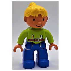 Duplo Figure with Ponytail Yellow, with Blue Legs, Lime Top (Wendy)