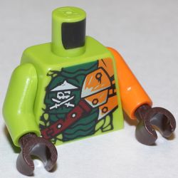 Torso, Odd Arms, Scales and Shoulder Armor, Dark Green Belly and Crossed Swords Print, Left Orange Arm, Right Lime Arm, Dark Brown Hands