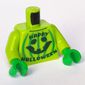 Torso Halloween Shirt, Dark Green 'Happy Halloween' Text, Bright Green Stripes Print, Lime Arms, Bright Green Hands