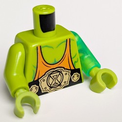 Torso, Odd Arms, Muscles with Orange Tank Top and Belt Print, Left Trans-Bright Green Arm, Right Lime Arm, Lime Hands