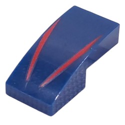 LEGO part 11477pr0022 Slope Curved 2 x 1 No Studs with Red Stripes print in Earth Blue/ Dark Blue
