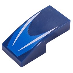 LEGO part 11477pr0034 Slope Curved 2 x 1 No Studs with White Stripes on Blue Background print in Earth Blue/ Dark Blue