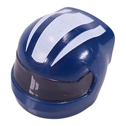 LEGO part 7071pat0001pr0005 Helmet, Formula 1 with Trans-Black Visor pattern and White Stripes print in Earth Blue/ Dark Blue
