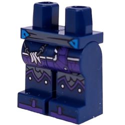 LEGO part 970c05pr0003 Hips and Dark Blue Legs with Dark Bluish Grey/Dark Azure Belt, Dark Purple Coat, Silver Trimming, White Fangs print in Earth Blue/ Dark Blue