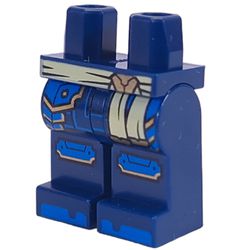 LEGO part 970c05pr0006 Hips and Dark Blue Legs with Yellowish Green Belt, Blue/Gold Armor, Knee Pads print in Earth Blue/ Dark Blue