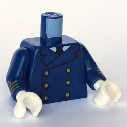 Torso Jacket, 6 Gold Buttons, White Shirt with Black Tie print, Dark Blue Arms with Gold Rank Insignia Print, White Hands