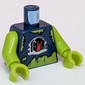 Torso Vest, Tattered, Gravestone with Red Minifig Hand, Lime Body print, Lime Arms and Hands
