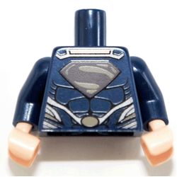 Torso Muscles, Dark Red and Flat Gold Superman Logo and Oval Belt Buckle Print, Dark Blue Arms, Light Nougat Hands