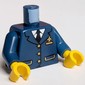 Torso Double Breasted Suit with Gold Buttons and Airplane Logo Pin, Front Pockets, Black Tie Print, Dark Blue Arms, Yellow Hands