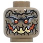 Minifig Head Earth Monster, Rock Texture, Light Bluish Grey Shapes, Orange Eyer, Orange/Bright Light Yellow Rock Mouth