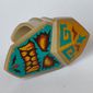 Mask Tribal with Bright Light Yellow Eyes, Teeth, Dark Turquoise Background print