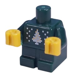 LEGO part 25128c01pr0006 Baby / Toddler Body with Fixed Arms and Yellow Hands with Christmas Tree Print in Earth Green/ Dark Green