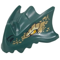 LEGO part 7243pr0005 Creature Body Part, Dragon Head Upper Jaw with Yellow/Yellowish Green Eye, Gold Scales print in Earth Green/ Dark Green