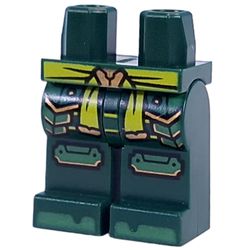 LEGO part 970c35pr0003 Hips and Dark Green Legs with Lime Sash, Metal Green/Gold Armor print in Earth Green/ Dark Green
