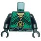 Torso Armor with Green Straps and Black Sash with Golden Dragon Emblem Print, Black Arms and Hands
