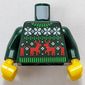Torso, Christmas Sweater with White/Bright Green Decorations, Red Reindeer print, Dark Green Arms, Yellow Hands