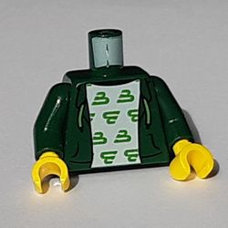 Torso Hoodie, Open with Green Laces, over White Undershirt with Blacktron Logo Print, Dark Green Arms, Yellow Hands