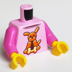 Torso Sweater, Orange Dog and Bone Print, Dark Pink Arms, Yellow Hands