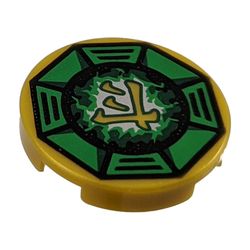 Tile Round 2 x 2 with Bottom Stud Holder with Airjitzu Lightning Symbol in Green Octagon Pattern
