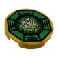 Tile Round 2 x 2 with Bottom Stud Holder with Airjitzu Lightning Symbol in Green Octagon Pattern