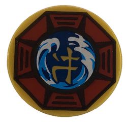 Tile Round 2 x 2 with Bottom Stud Holder with Airjitzu Wave Symbol in Dark Red Octagon Pattern