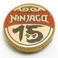 Tile Round 2 x 2 with NINJAGO on Red Banner, Black '15' with Face print