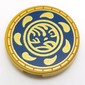 Tile Round 2 x 2 with Gold Asian Symbol, Decorations on Dark Blue Background print