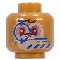 Minifig Head Albert, Tan Face, Medium Nougat Eyeshadow, Queasy / Determined, Blue Crosshairs print