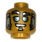 Minifig Head Bass Bot, Blue Eyes, Silver and Gold Sideburns and Goatee print