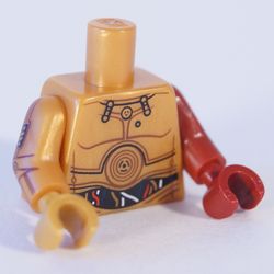 Torso, Odd Arms and Hands, Metal Panels, Red and White Wires Print (C-3PO), Left Dark Red Arm and Hand, Right Pearl Gold Arm and Hand