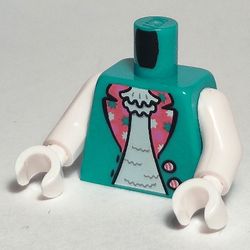 Torso Jacket, Open over Light Aqua Shirt with Large Dark Pink Dotted Lapels Print, White Arms, White Hands